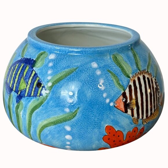 Tropical Ocean Fish Bowl Planter Coastal Beach House Decor Sea Art By Jay Import - Picture 5 of 16